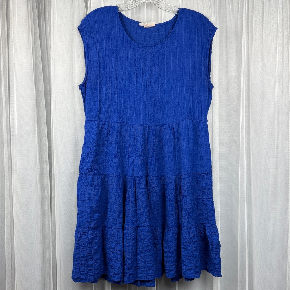 Knox Rose Blue White Plaid Tiered Dress Sleeveless Pockets Casual Mini Dress - Picture 2 of 13